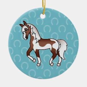Ornamento De Cerâmica Cavalo de Cartoon de Trote Brown Pinto