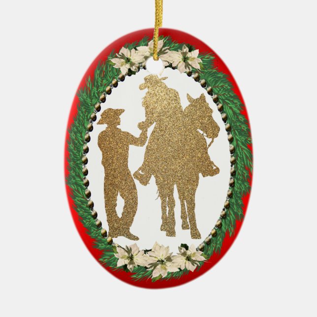 Ornamento De Cerâmica Cavalo de Cowboy Ocidental (Frente)