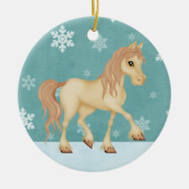 Ornamento De Cerâmica Cavalo de Creme Personalizado ~ Natal da Floresta 