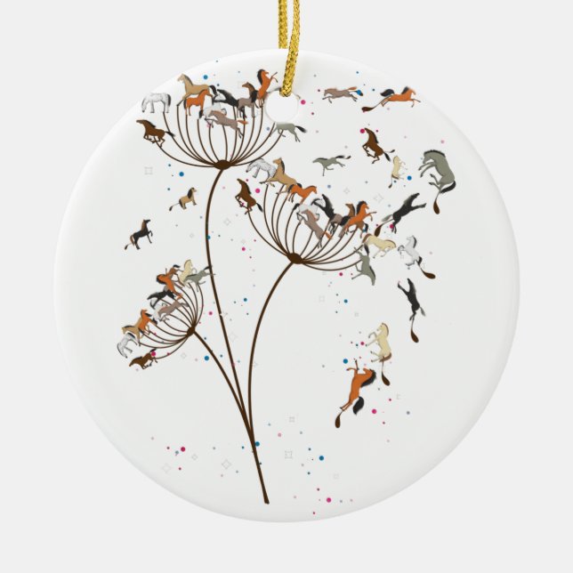 Ornamento De Cerâmica Cavalo De Dandelion Para Cavalos De Sobrevivência (Frente)