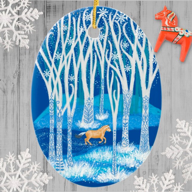 Ornamento De Cerâmica Cavalo de fiorde de inverno nórdico (Criador carregado)