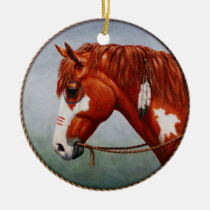 Ornamento De Cerâmica Cavalo de Guerra do Chestnut Pinto, Americano Nati