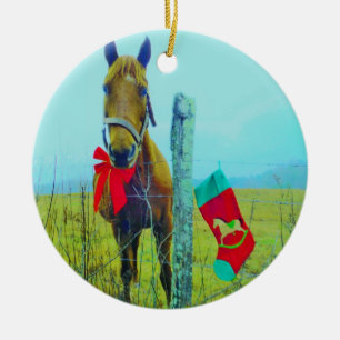 Ornamento De Cerâmica Cavalo de Natal Castanho