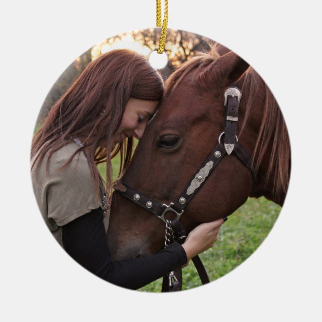 Ornamento De Cerâmica Cavalo de Natal Datado Personalizado (Frente)