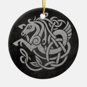 Ornamento De Cerâmica Cavalo de Viking Mítico - Símbolo Nórdico de Corda