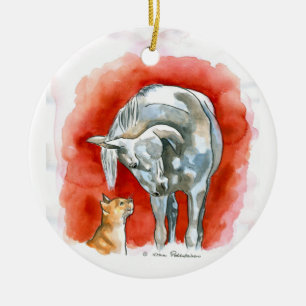 Ornamento De Cerâmica Cavalo e gato