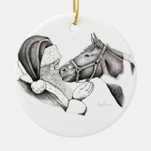 Ornamento De Cerâmica Cavalo e Papai Noel do Natal