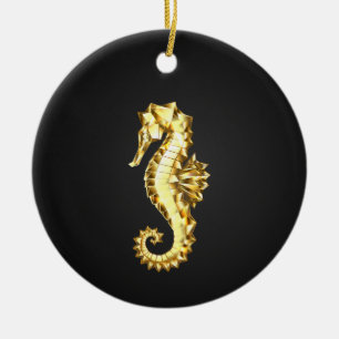 Ornamento De Cerâmica Cavalo-Marinho Poligonal Dourado