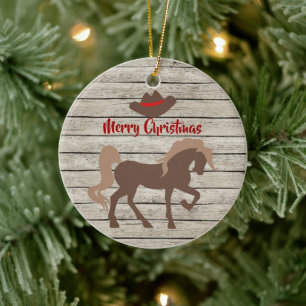Ornamento De Cerâmica Cavalo Marrom Personalizado e Chapéu de Cowboy