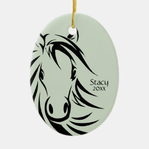 Ornamento De Cerâmica Cavalo Negro Verde