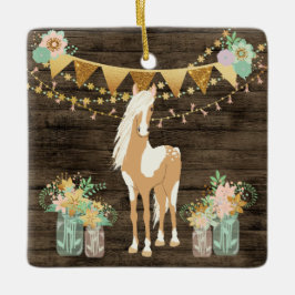 Ornamento De Cerâmica Cavalo Personalizado e Flores Natal Russo