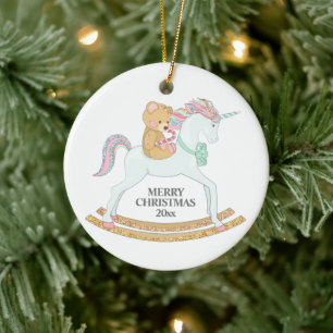 Ornamento De Cerâmica Cavalo Rocking do Unicórnio Pastel de Natal em Bra