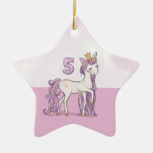 Ornamento De Cerâmica Cavalo Rosa De Aniversário Com 5 De Nome Personal