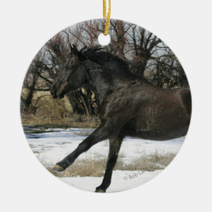 Ornamento De Cerâmica Cavalo selvagem do mustang na neve 2