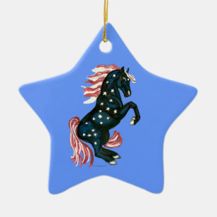 Ornamento De Cerâmica Cavalo selvagem star spangled do mustang -