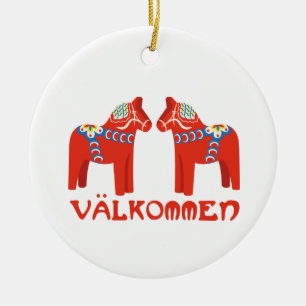 Ornamento De Cerâmica Cavalo Sueco Valkommen