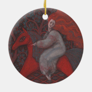 Ornamento De Cerâmica "Cavalo Vermelho", mulher ruiva, arte surreal fant