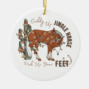 Ornamento De Cerâmica Cavalos de Jingle Apanham Seus Pés De Natal