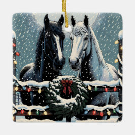 Ornamento De Cerâmica Cavalos Festivos | Feliz Natal