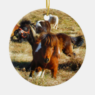 Ornamento De Cerâmica Cavalos miniatura castanhos correndo