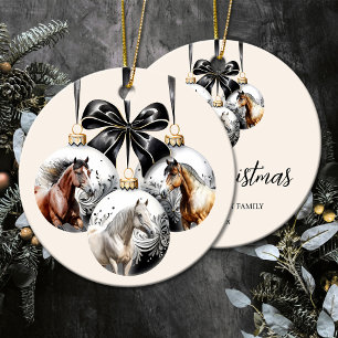 Ornamento De Cerâmica Cavalos negros e ouro Natal