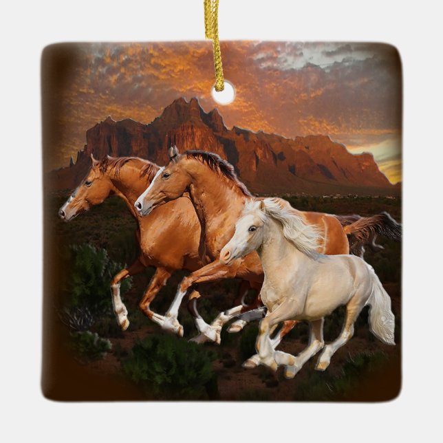 Ornamento De Cerâmica cavalos selvagens do Arizona (Frente)