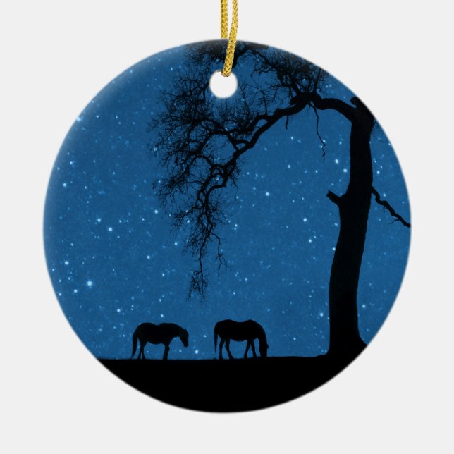 Ornamento De Cerâmica Cavalos Starry Night Chrustmas (Frente)