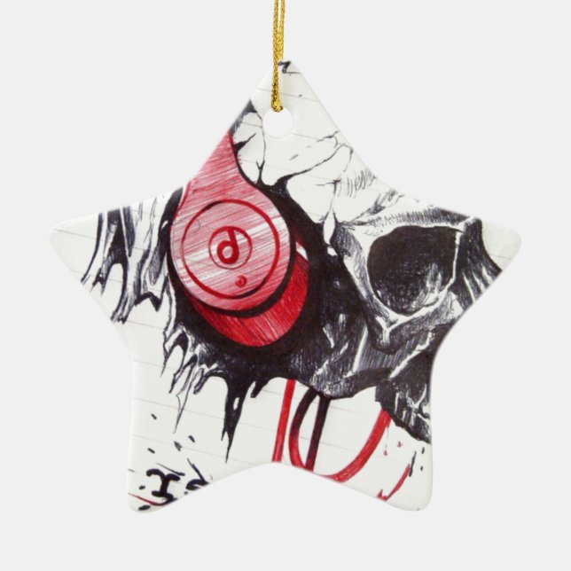 Ornamento De Cerâmica Caveira com Fones de ouvido (Frente)