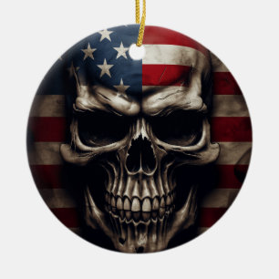 Ornamento De Cerâmica Caveira da Bandeira Americana 