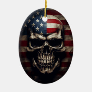 Ornamento De Cerâmica Caveira da Bandeira Americana