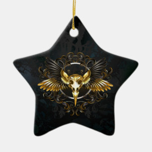 Ornamento De Cerâmica Caveira de ouro sobre fundo preto