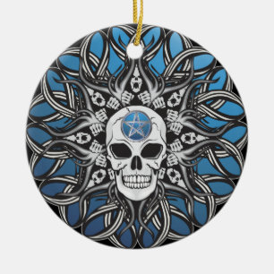 Ornamento De Cerâmica Caveira do gótico - Azul