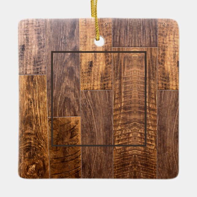 Ornamento De Cerâmica Cedar Planks | padrão rústico de grãos de madeira (Frente)