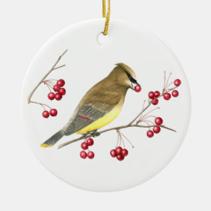 Ornamento De Cerâmica Cedar Waxwing Bird Art Ornament