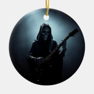 Ornamento De Cerâmica Ceifador sinistro no palco com guitarra