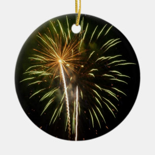 Ornamento De Cerâmica Celebração de Feriado com Fogos de Artifício Verde