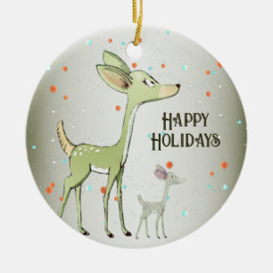Ornamento De Cerâmica Celebração de Natal Cervos Verdes Feriados Fofo