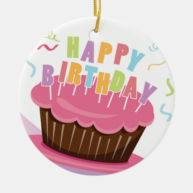 Ornamento De Cerâmica celebração do feliz aniversario (Frente)