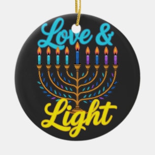 Ornamento De Cerâmica Celebração Feliz das Luzes da Menorá de Hanukkah