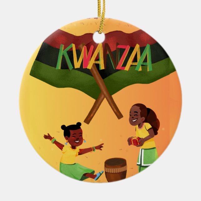 Ornamento De Cerâmica "Celebrar Unidade: Um Encontro Joyful Kwanzaa" (Frente)