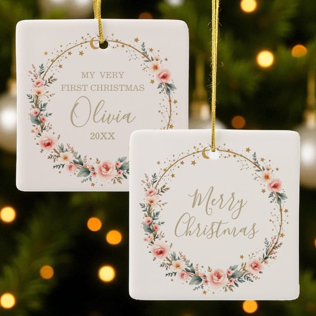 Ornamento De Cerâmica Celestial Bebê Primeiro Natal Estrelas Lua (Criador carregado)