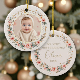 Ornamento De Cerâmica Celestial Bebê Primeiro Natal Foto Personalizada