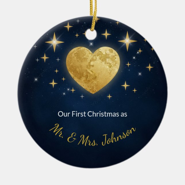 Ornamento De Cerâmica Celestial Vows Personalized Wedding Ornament (Frente)