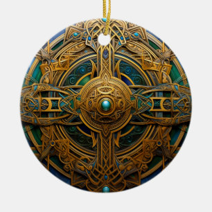 Ornamento De Cerâmica Célula Nó Verde Dourado