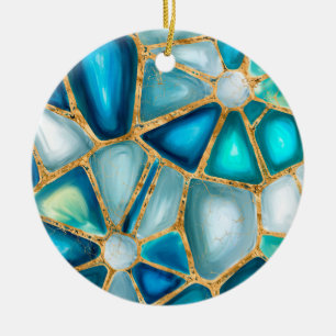 Ornamento De Cerâmica Células d'água e douradas - oceano
