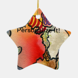 Ornamento De Cerâmica Células de forma sem abstrato em estrela multicolo