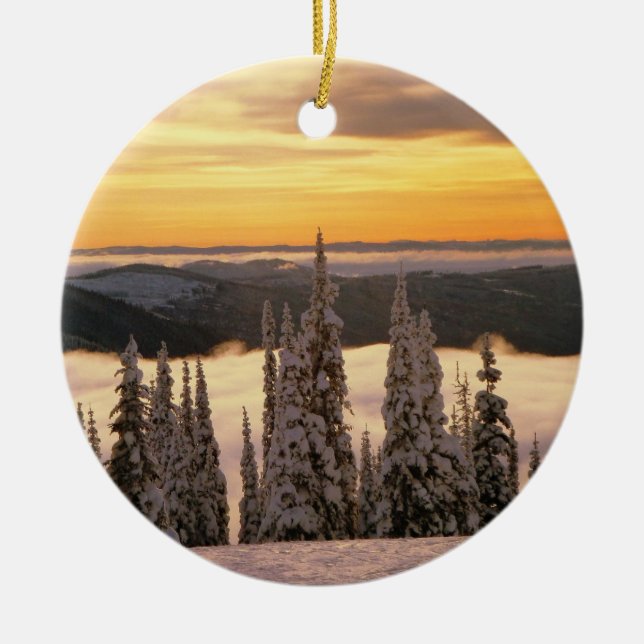 Ornamento De Cerâmica Cena Alpina de Neve (Frente)