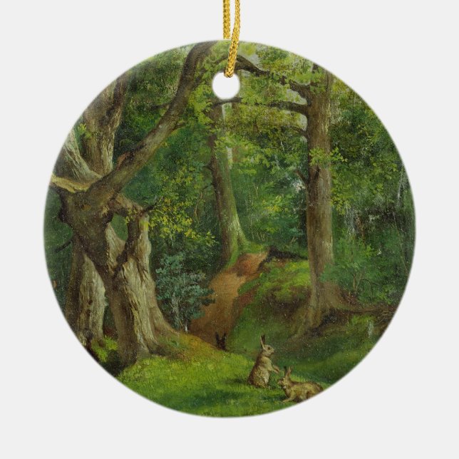 Ornamento De Cerâmica Cena com coelhos, 1862 da floresta (óleo em (Frente)