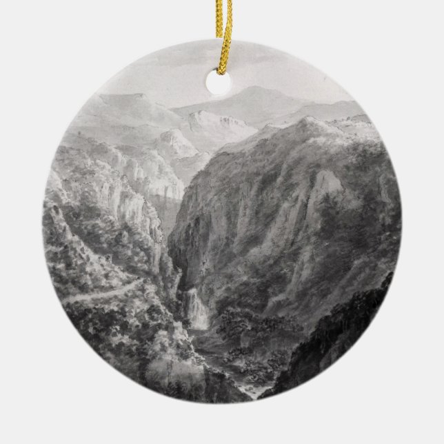 Ornamento De Cerâmica Cena da pensão na ponte do diabo com a queda (Frente)