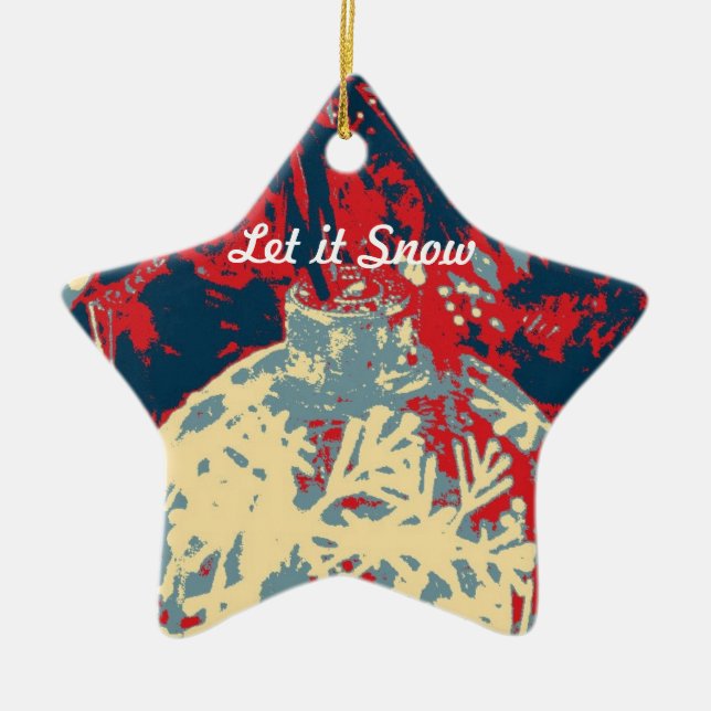 Ornamento De Cerâmica Cena de inverno com floco de neve exclusivo (Frente)